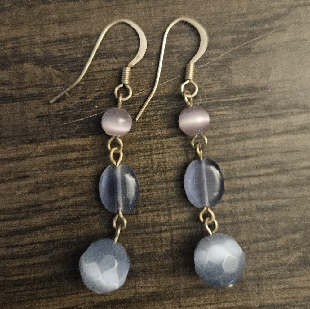 Blue and Purple Beaded Drop Dangle Earrings